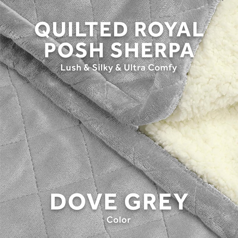 Sunbeam Quilted Royal Posh Velvet Reverse Sherpa Heated Throw Electric Blanket, 50" x 60", 4 Heat Settings, 4-Hour Auto Shut-Off, Warming Cozy Throw for Couch, Sofa or Bed, Machine Washable, Dove Grey - Image 3
